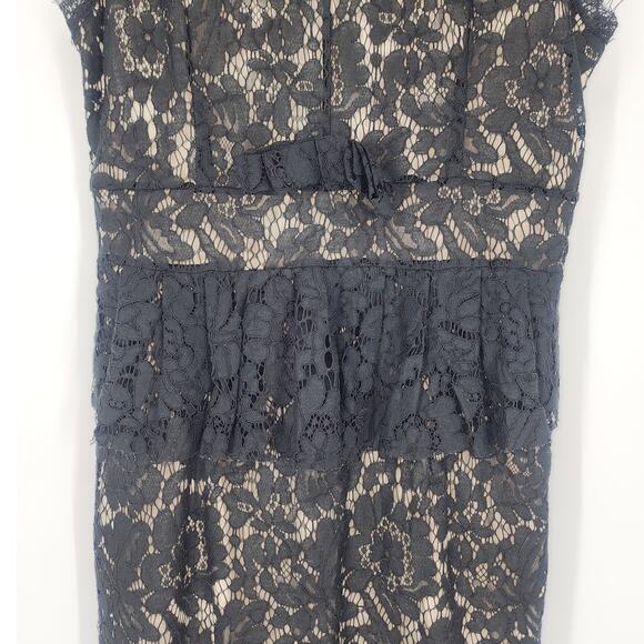 Metisu Black Lace Overlay Sheath Dress with Ruffle & Bow Women’s Size Small - Picture 5 of 10